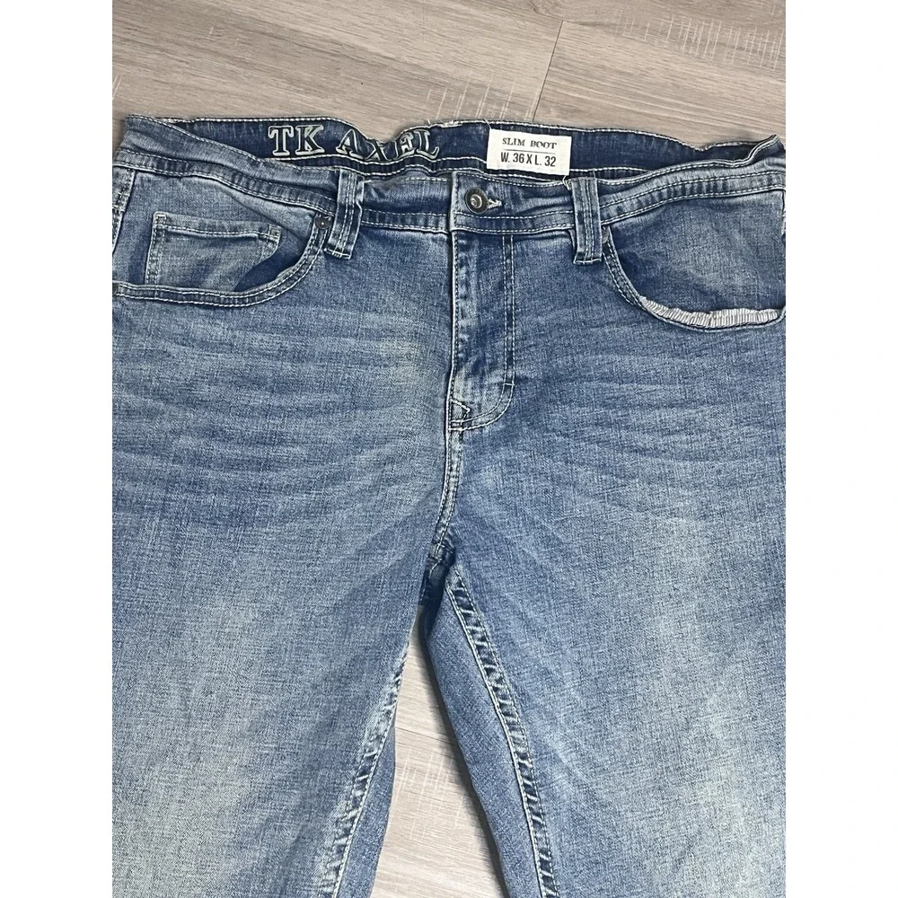 TK Axel Jeans Mens 36x32 (Fits 36x31) Slim Boot Cut Denim Stretch Thick Stitch